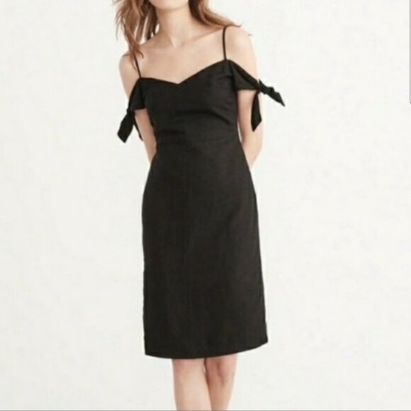 Abercrombie & Fitch Women's Black Linen Blend Off The Shoulder Dress New Tags 6 - Picture 1 of 14